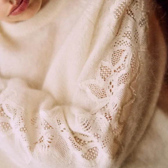 Sezane Cream Lace Detail Sweater - Picture 2 of 8